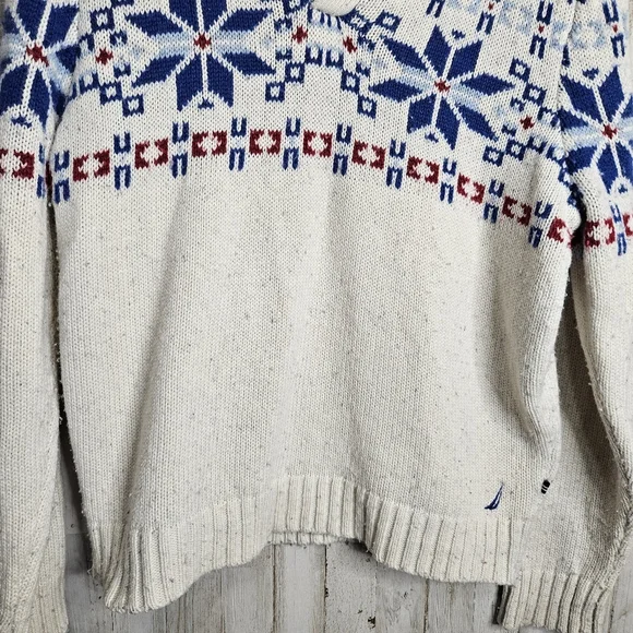 Nautica Men's Wool Blend 1/4 Button Fair Isle Snowflake Sweater Size XL - Picture 11 of 14